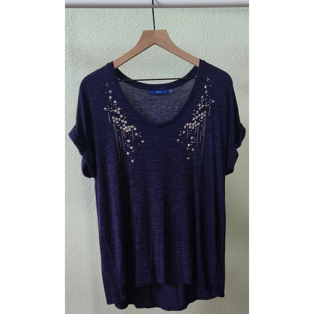 Navy jeweled accent blouse
